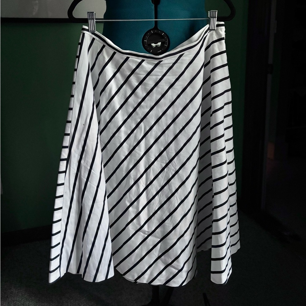 Ralph Lauren White Skater Skirt with Black Diagonal Stripes